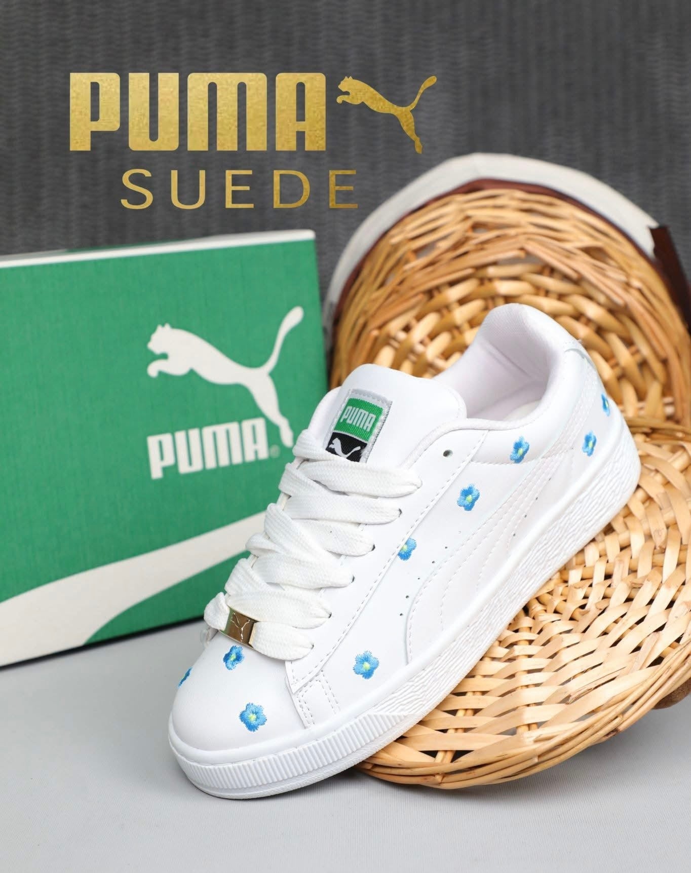 Puma Fehér Cipő-Kék Virágokkal