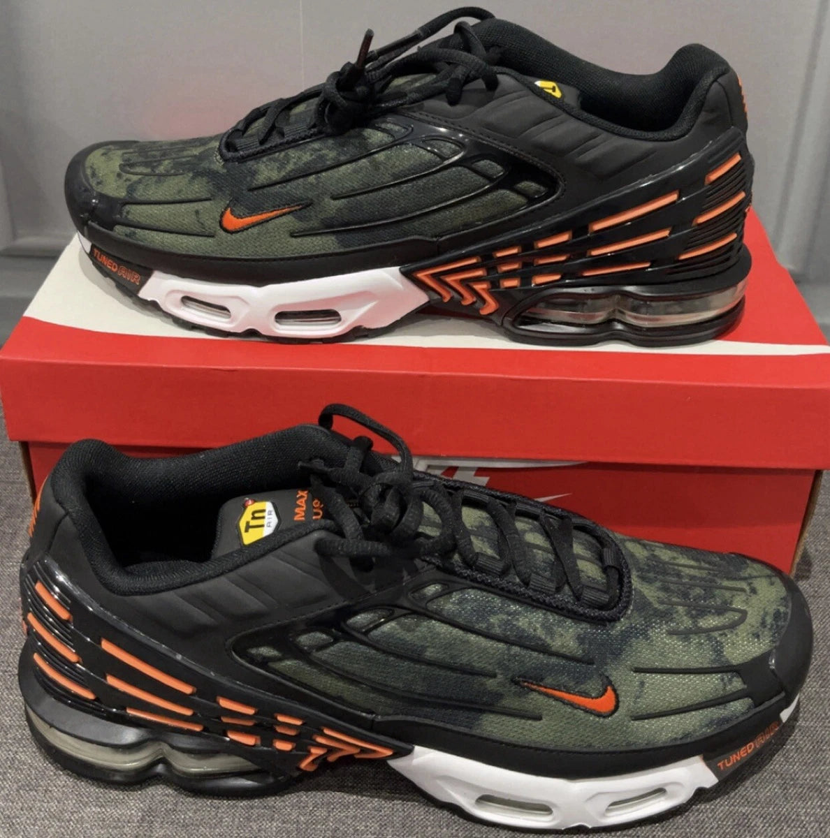 Nike Air Max Plus 3 Camo Medium Olive Safety Orange