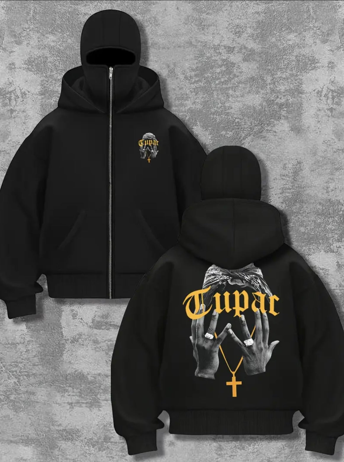 Drip Hoodie Tupac Maszkos Pulóver Fekete