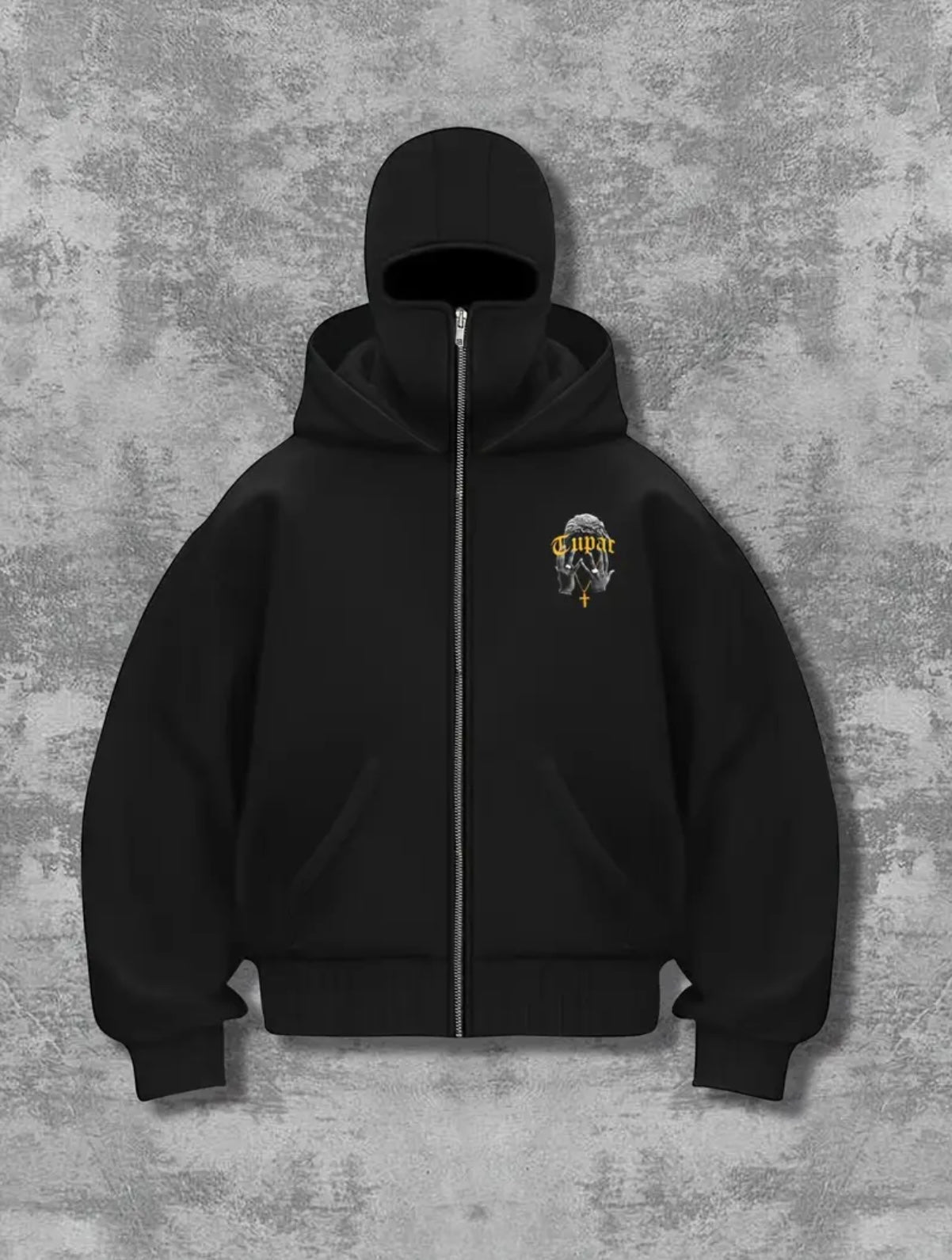 Drip Hoodie Tupac Maszkos Pulóver Fekete
