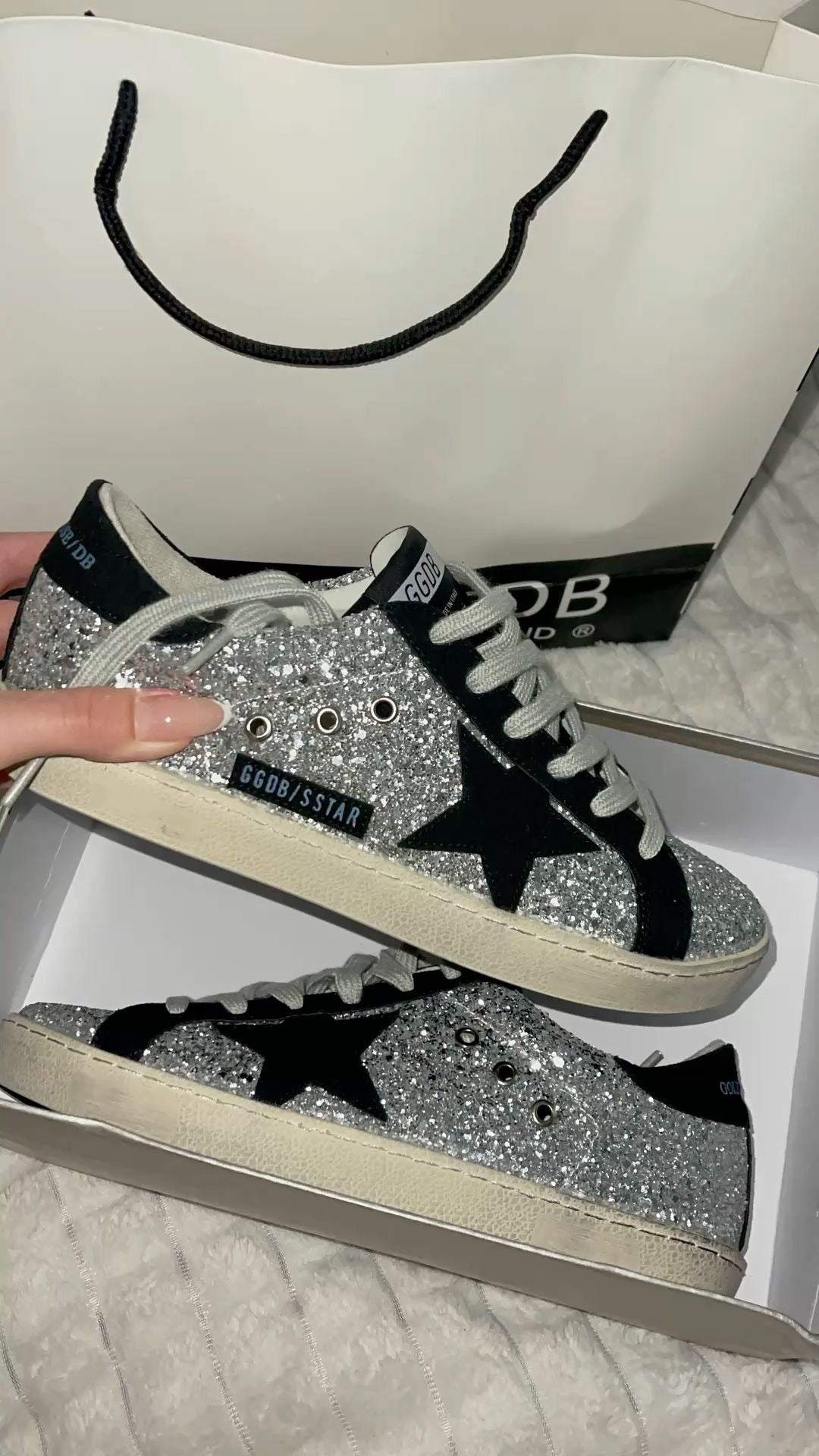 Golden Goose Super-Star Ezüst és Fekete Csillámos