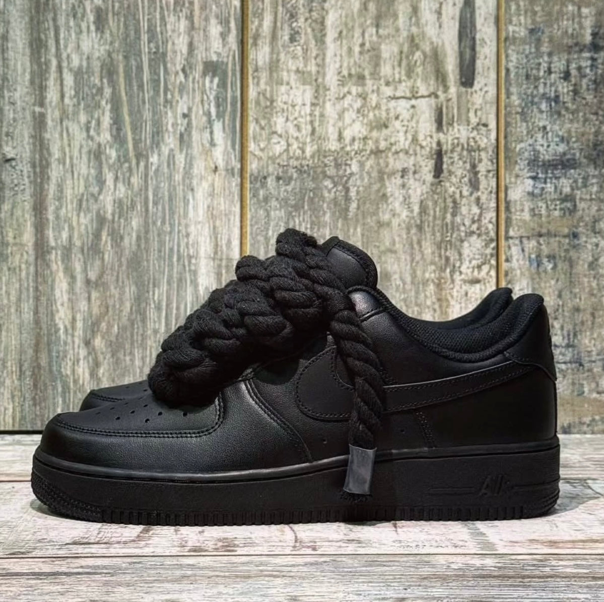 Nike Air Force 1 Rope Dantelă Black-Black