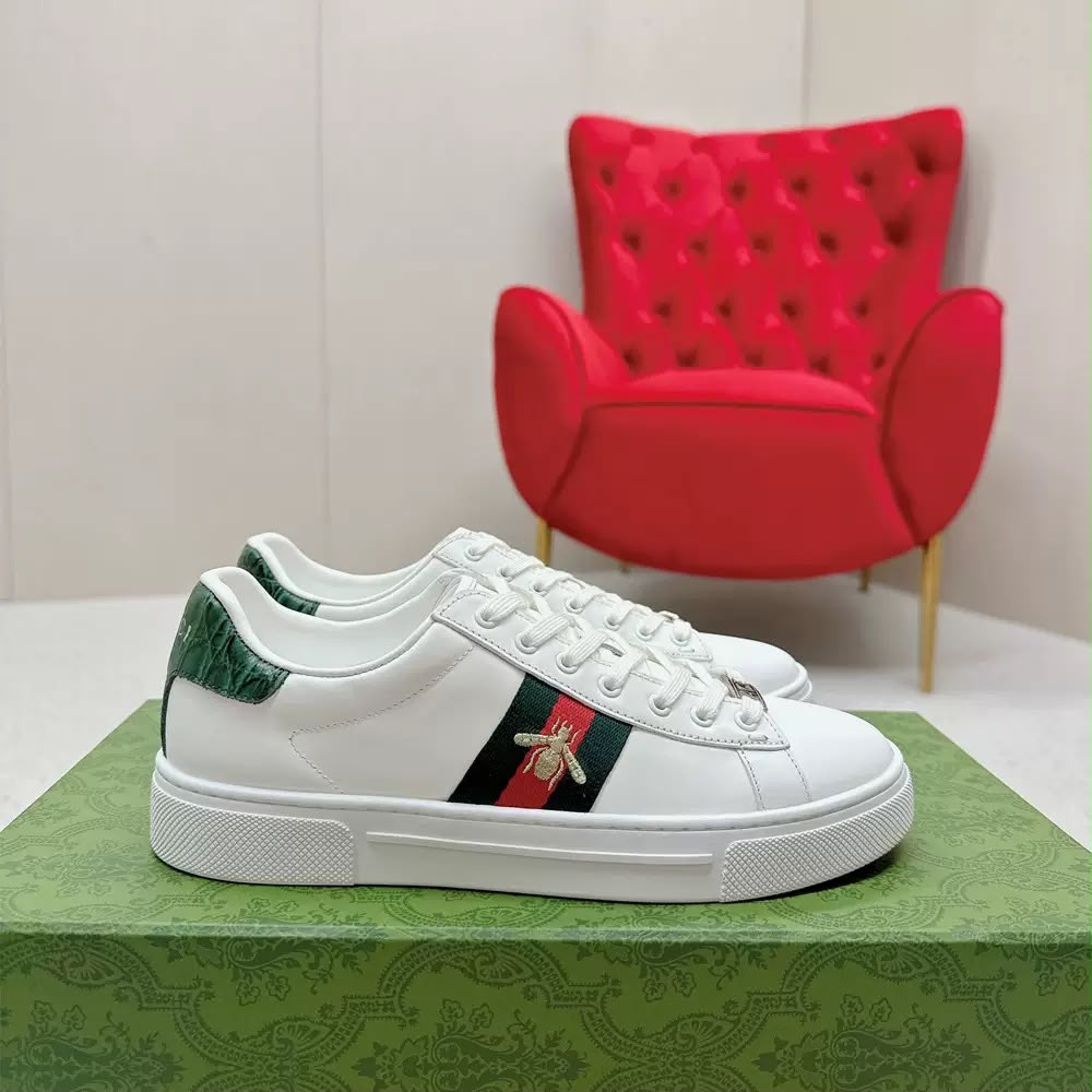 Gucci Ace-Fehér Bőr/Hálócsíkos Méhecskés