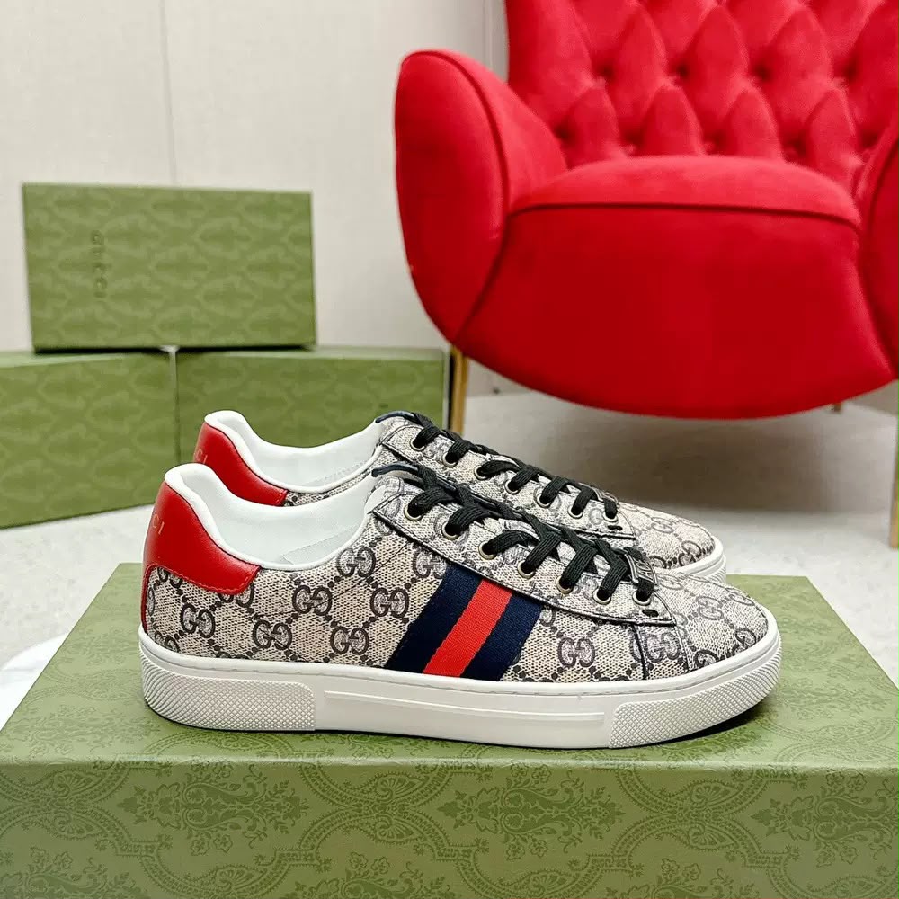 Gucci Ace Sneaker – Bézs és Kék GG Supreme Canvas