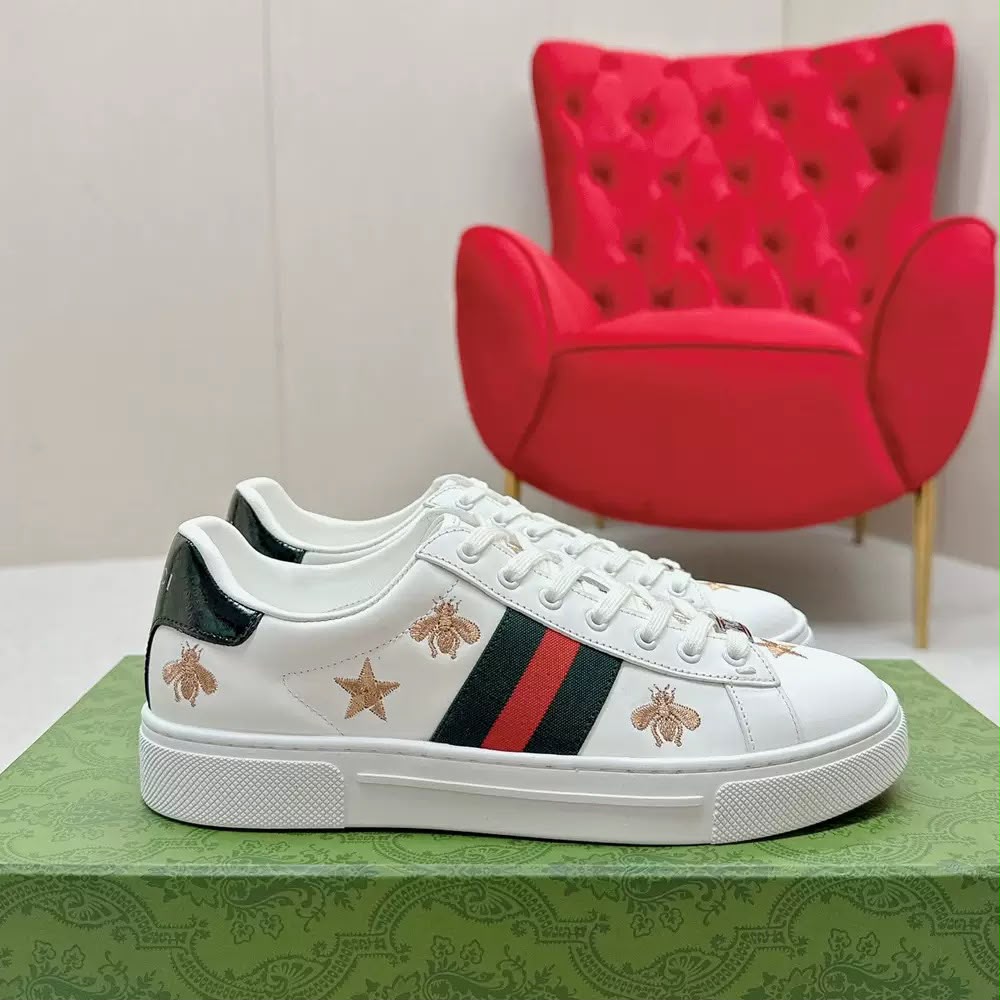 Gucci Ace Bee & Star Hímzett Logó Fehér Bőr