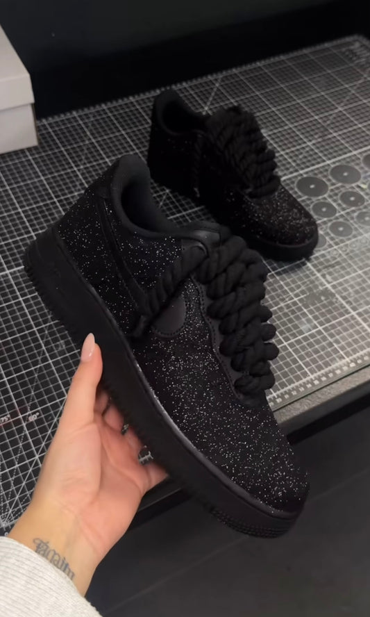 Nike Air Force 1 Schwarz Glänzende Custom Designer Rope Schnürsenkel Schwarz