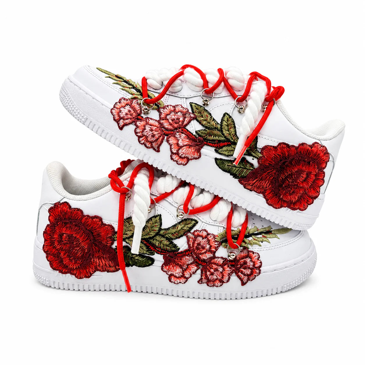NIKE AIR FORCE 1 LOW 07 WHITE RED ROSE DOUBLE ROPE LACES
