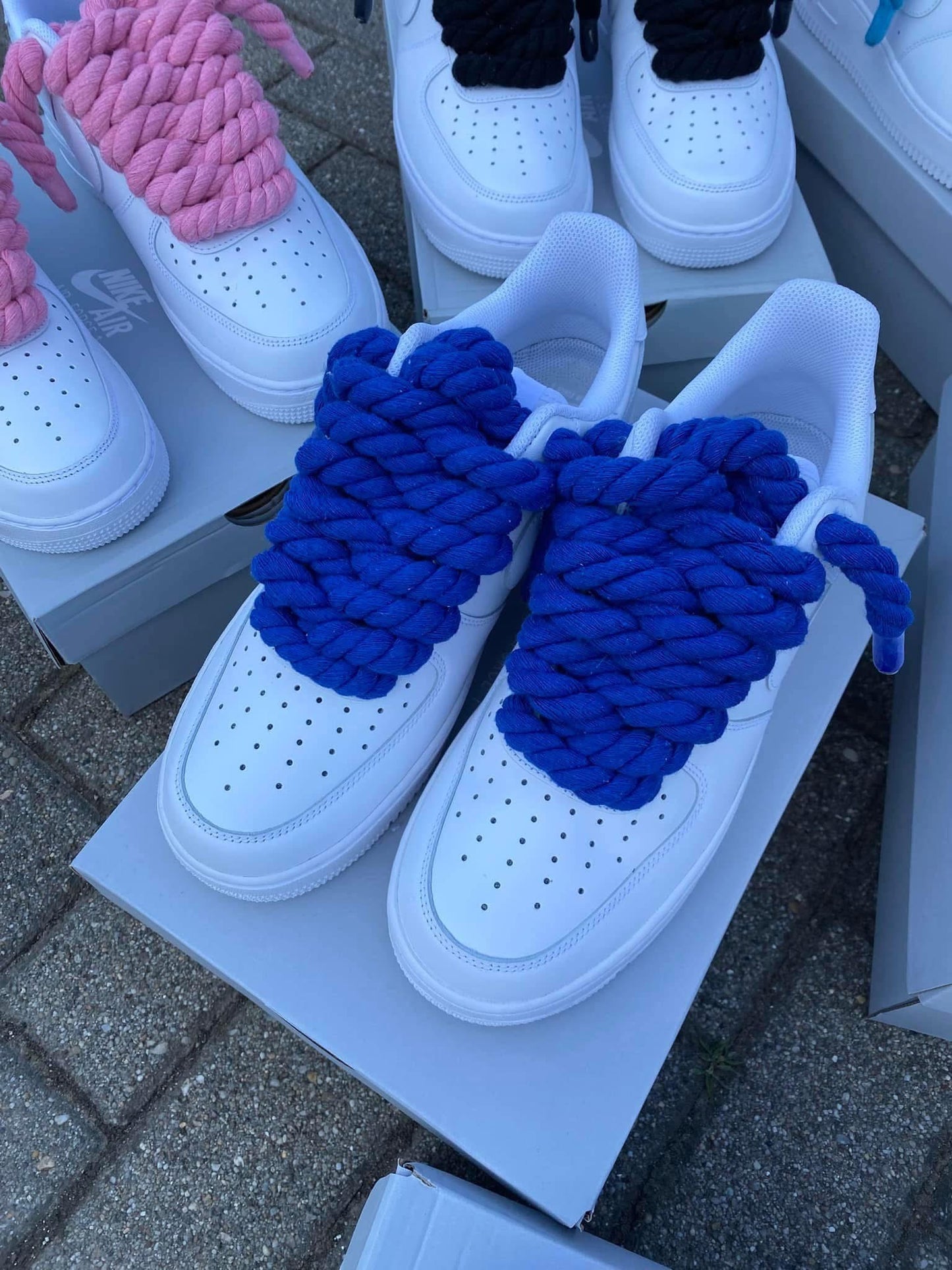 Nike Air Force 1 Froapă Albă Dantelă Albastru închis