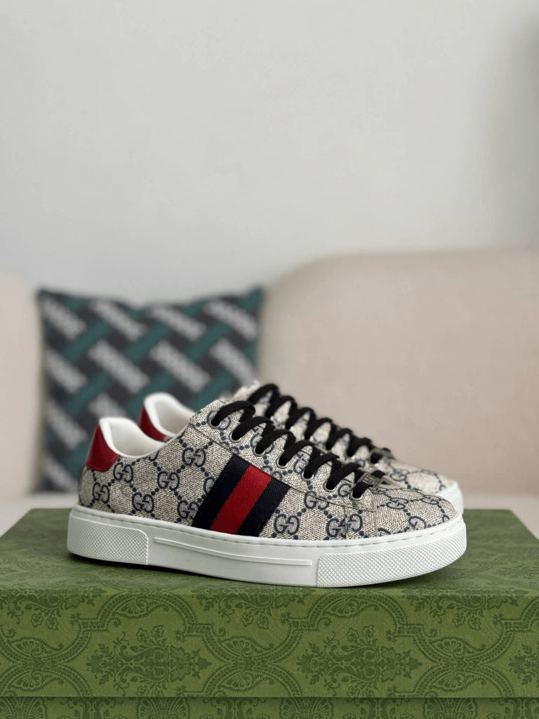 Gucci Ace Sneaker – Bézs és Kék GG Supreme Canvas