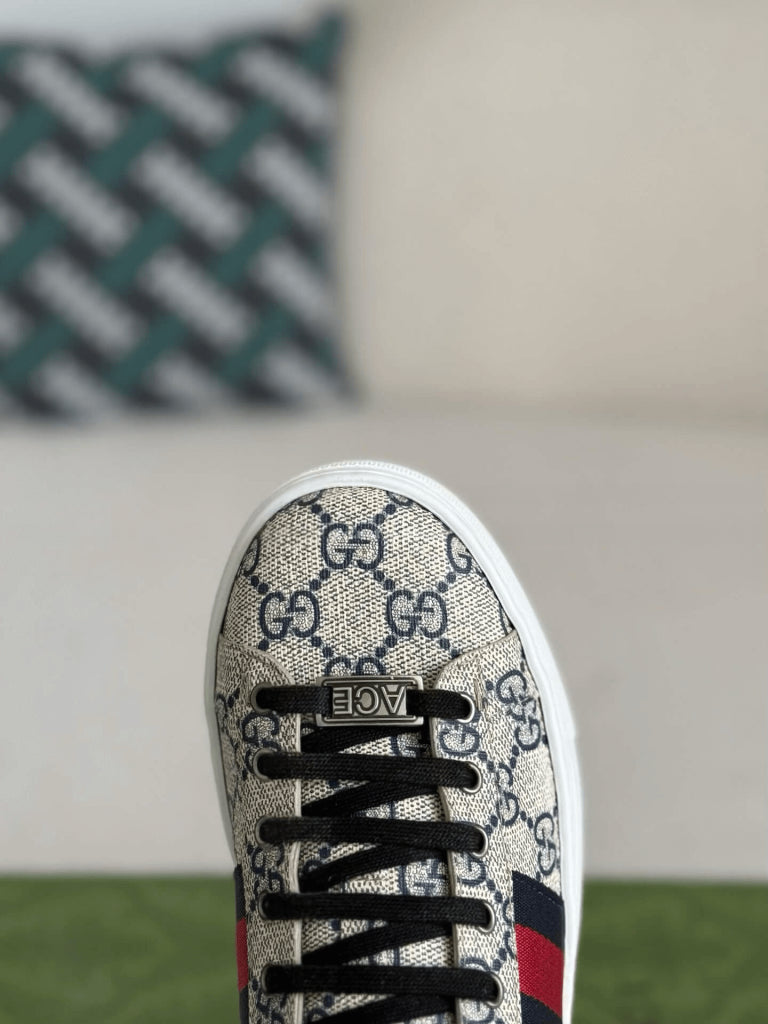 Gucci Ace Sneaker – Bézs és Kék GG Supreme Canvas