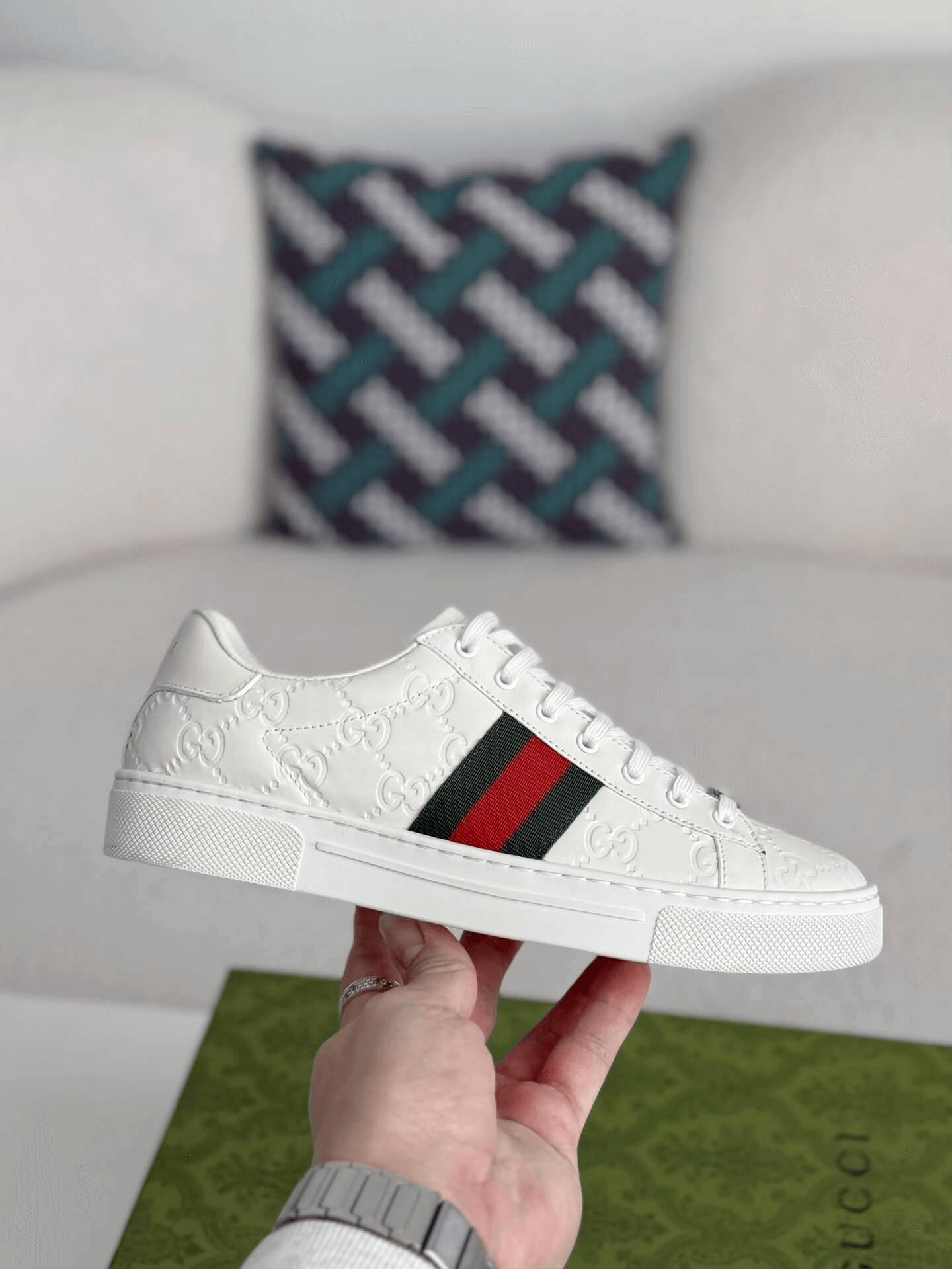 Gucci Ace Sneaker – Fehér GG Logós Bőr