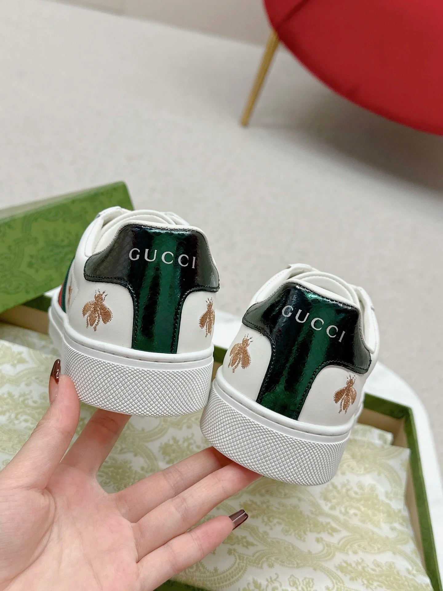 Gucci Ace Bee & Star Hímzett Logó Fehér Bőr