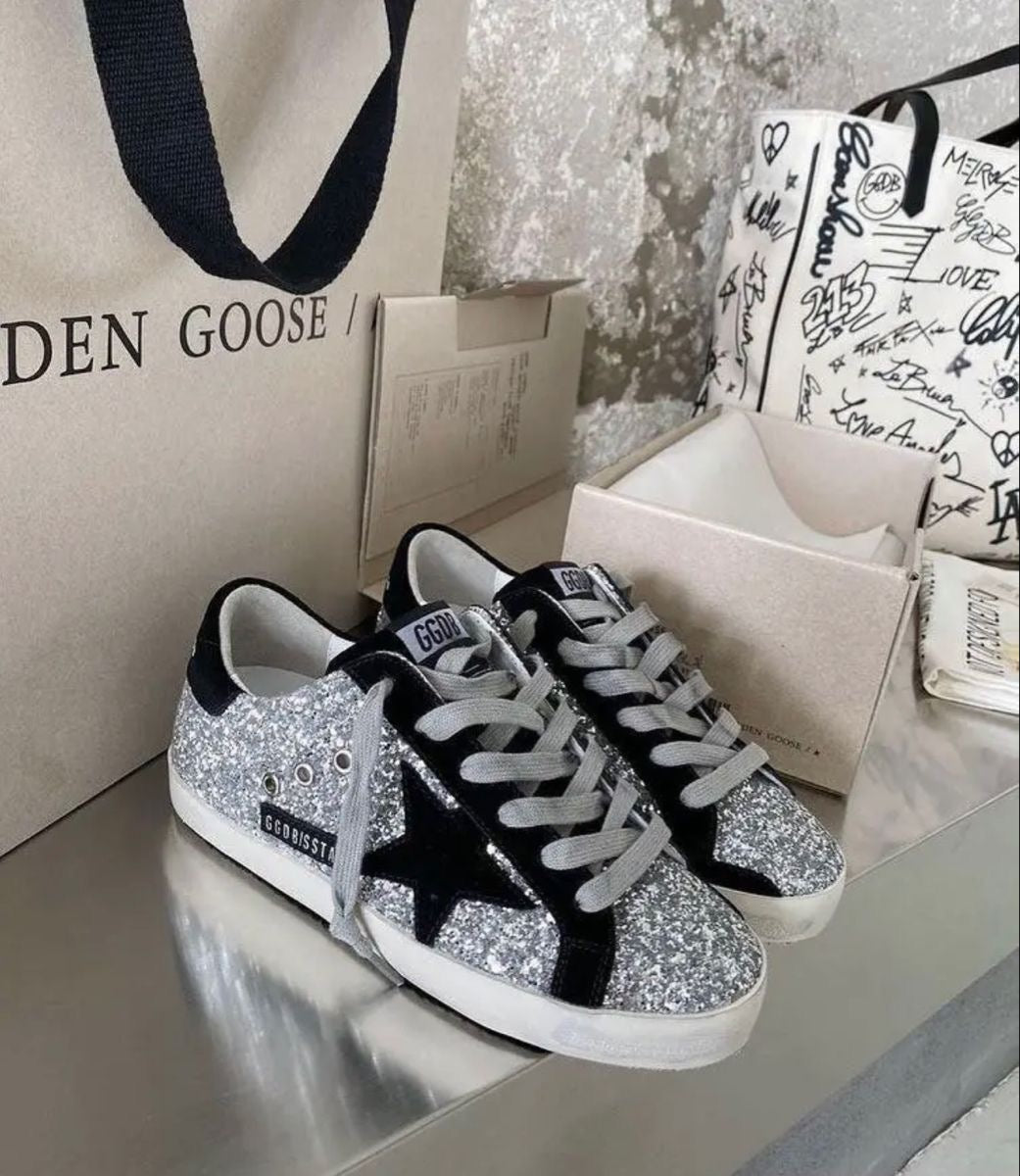 Golden Goose Super-Star Ezüst és Fekete Csillámos