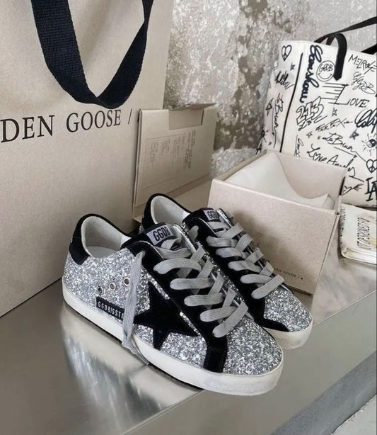 Golden Goose Super-Star Ezüst és Fekete Csillámos