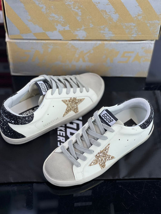 Golden Goose Super-Star Arany Csillogó Csillaggal És Jégszürke Velúr Betétekkel