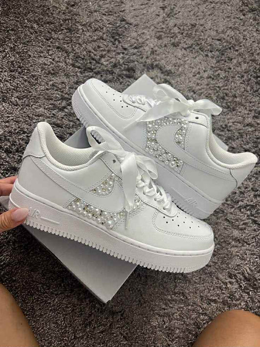 Nike Air Force 1 Weiß-Weiß Stone-Bow Custom
