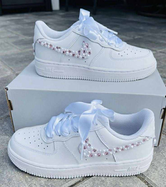 Nike Air Force 1 Weiß-Lila Stone-Bow Custom